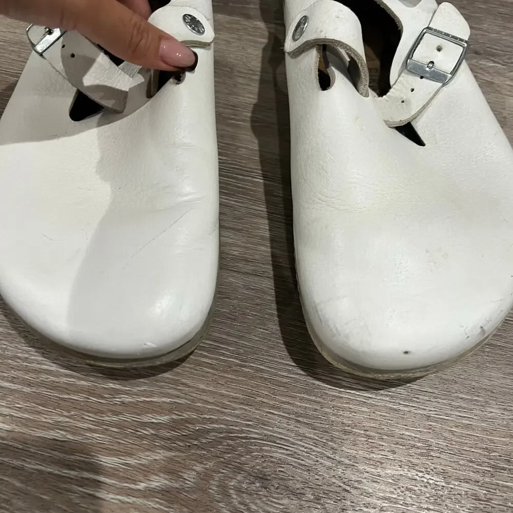Birkenstock Tokio White Leather Big Buckle Clogs 11-11.5 - Picture 3 of 6